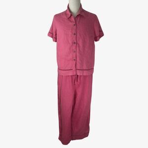 SAG Harbor 2pc 100% Linen Size 18 Set Blouse Pants Short Sleeve Casual